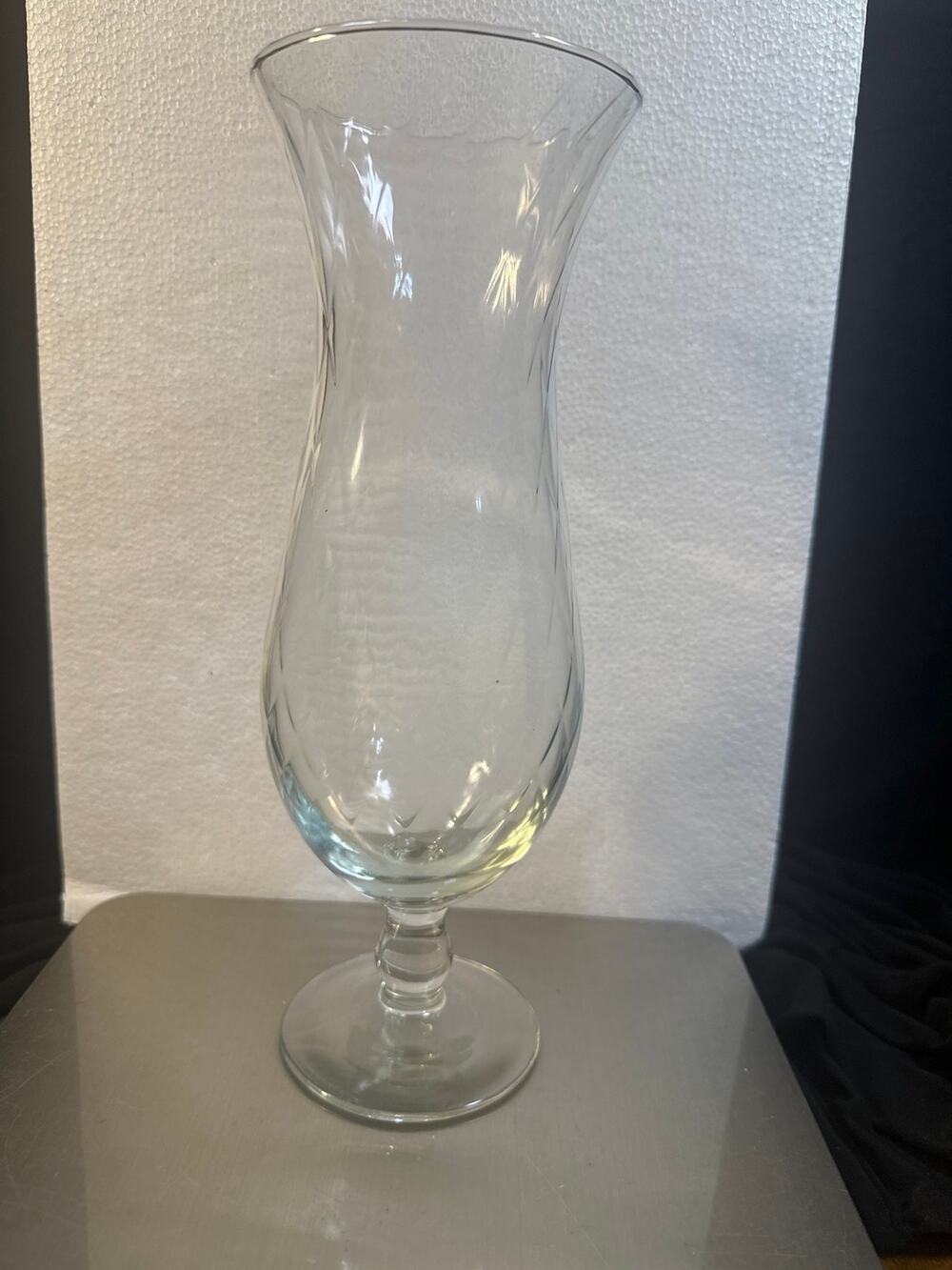 Clear Hurricane Vase Diamond Optic Pattern 10 Inches Tall